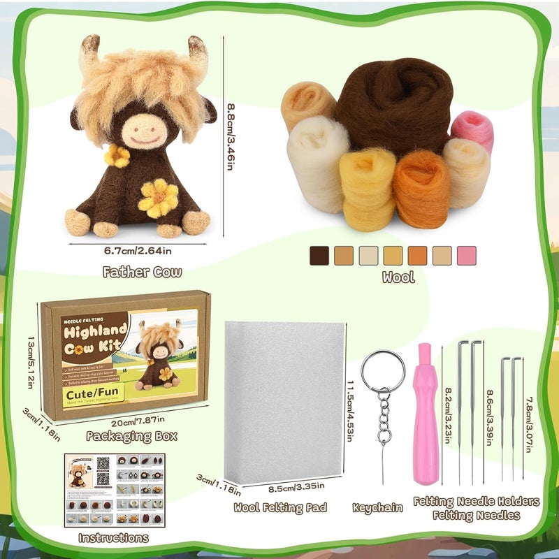 Yizzvb Needle Felting Kit, Highland Cow Needle Felt Beginner Kits with Instruction, Wool, Felting Needles, Felting Pad, Wool Felting Kit for Beginners Home Decoration - Image 2